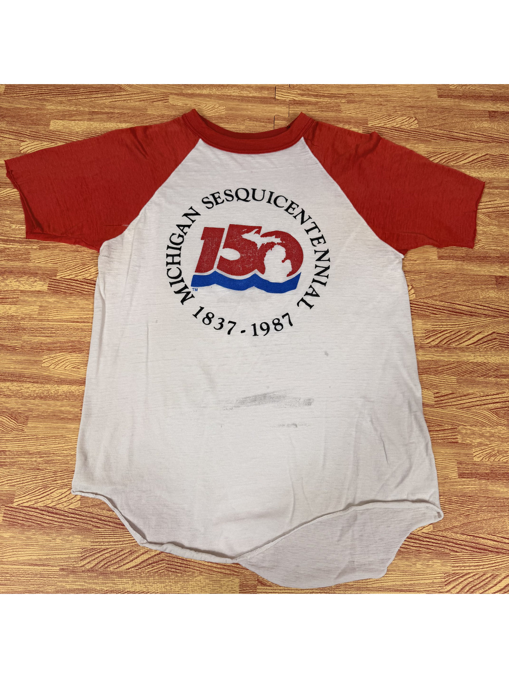 Vintage Michigan Sesquicentennial 150th Anniversary Raglan T-Shirt 1837-1987